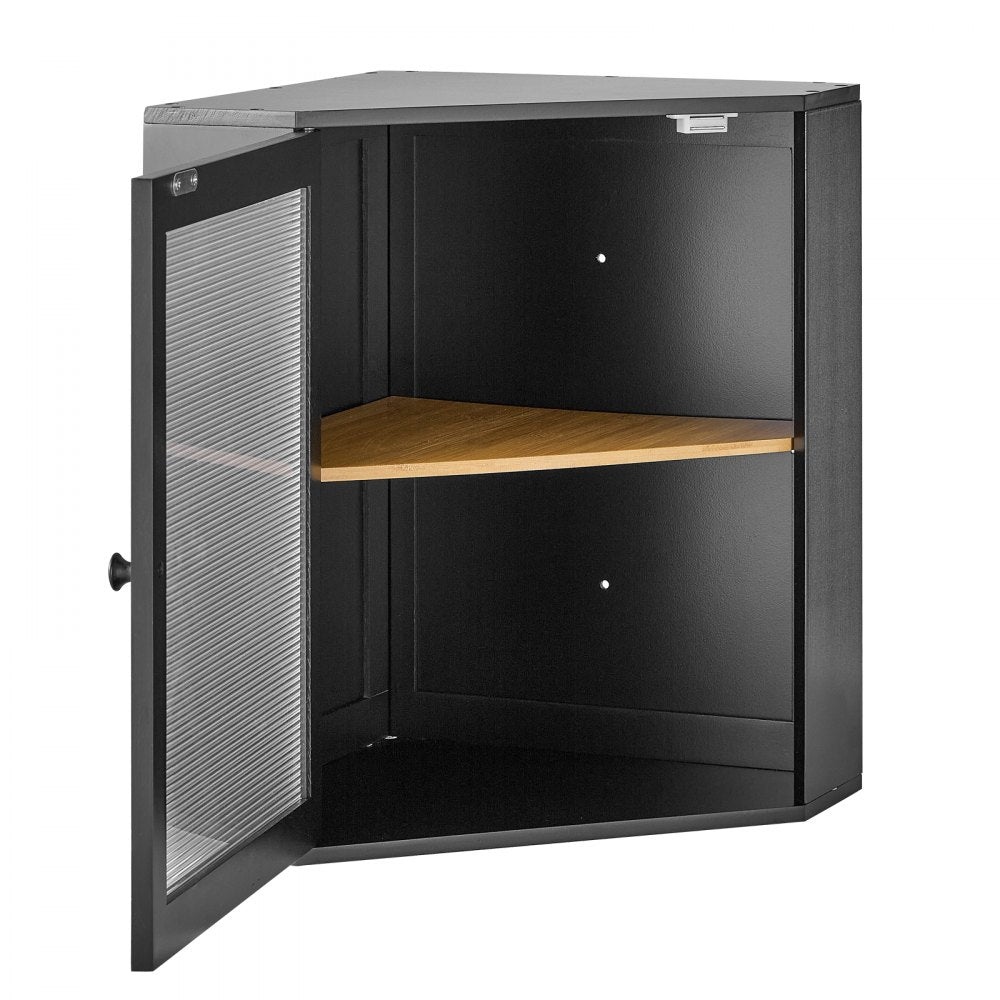 VEVOR Corner Bread Box for Kitchen Counter Bamboo Wood Container Black, for Homemade Bread, Under Cabinet, and Pantry, Double Layer Farmhouse Breadbox Bin, with Acrylic Door Panel and Air Vents