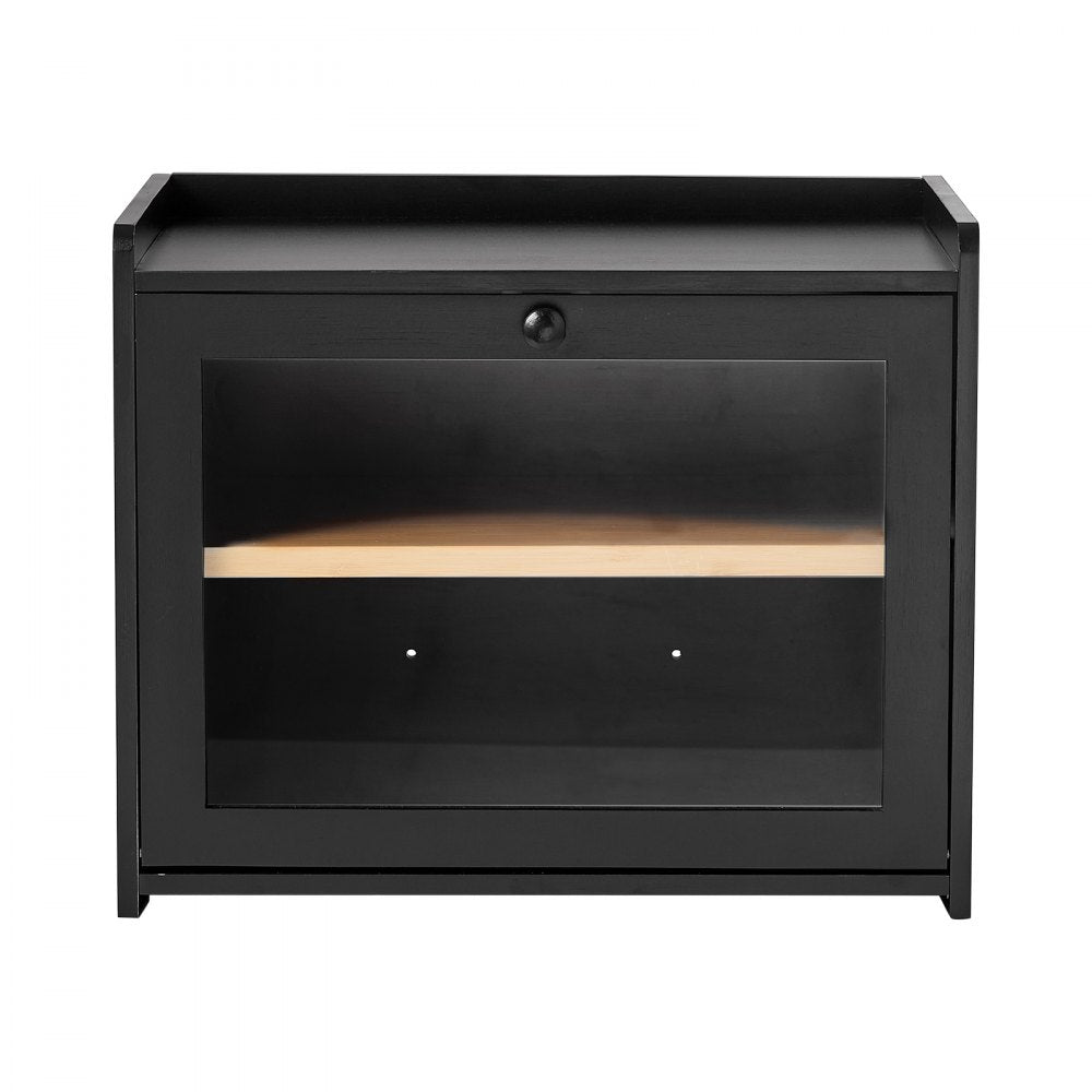VEVOR Bread Box for Kitchen Counter Bamboo Wood Storage Container Black, for Homemade Bread, Under Cabinet, and Pantry, Double Layer Farmhouse Breadbox Bin, with Acrylic Door Panel and Air Vents