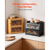 VEVOR Bread Box for Kitchen Counter Bamboo Wood Storage Container Black, for Homemade Bread, Under Cabinet, and Pantry, Double Layer Farmhouse Breadbox Bin, with Acrylic Door Panel and Air Vents