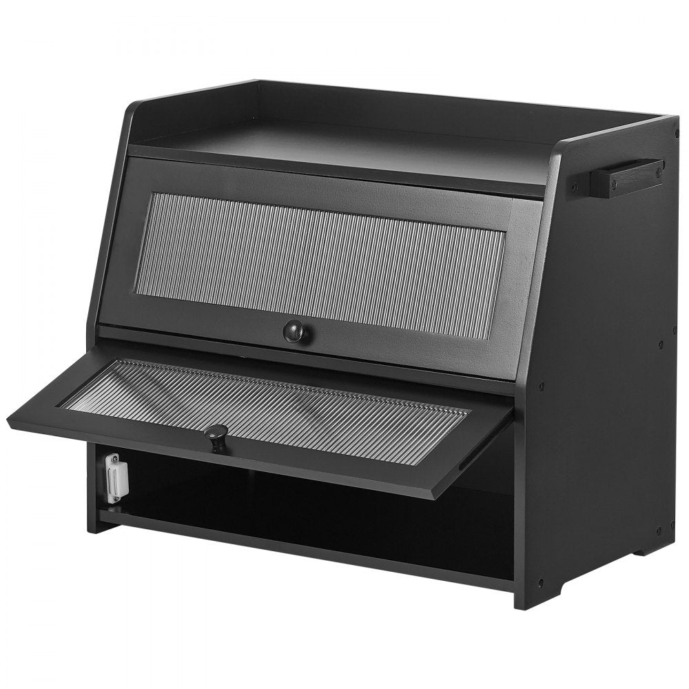 VEVOR Bread Box for Kitchen Counter Bamboo Wood Storage Container Black, for Homemade Bread, Under Cabinet, and Pantry, Double Layer Farmhouse Breadbox Bin, with Acrylic Door Panel and Air Vents