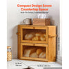 VEVOR Corner Bread Box for Kitchen Counter Bamboo Wood Container Natural, for Homemade Bread, Under Cabinet, and Pantry, Double Layer Farmhouse Breadbox Bin, with Acrylic Door Panel and Air Vents