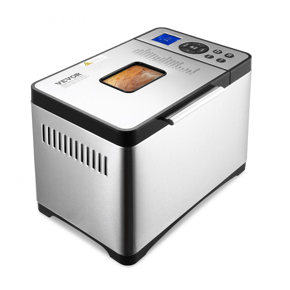 VEVOR Bread Maker, 19-in-1 2LB Dough Machine, Nonstick Ceramic Pan Automatic Breadmaker with Gluten Free Setting, Whole Wheat Bread Making, Digital, Programmable, 3 Loaf Sizes, 3 Crust Colors