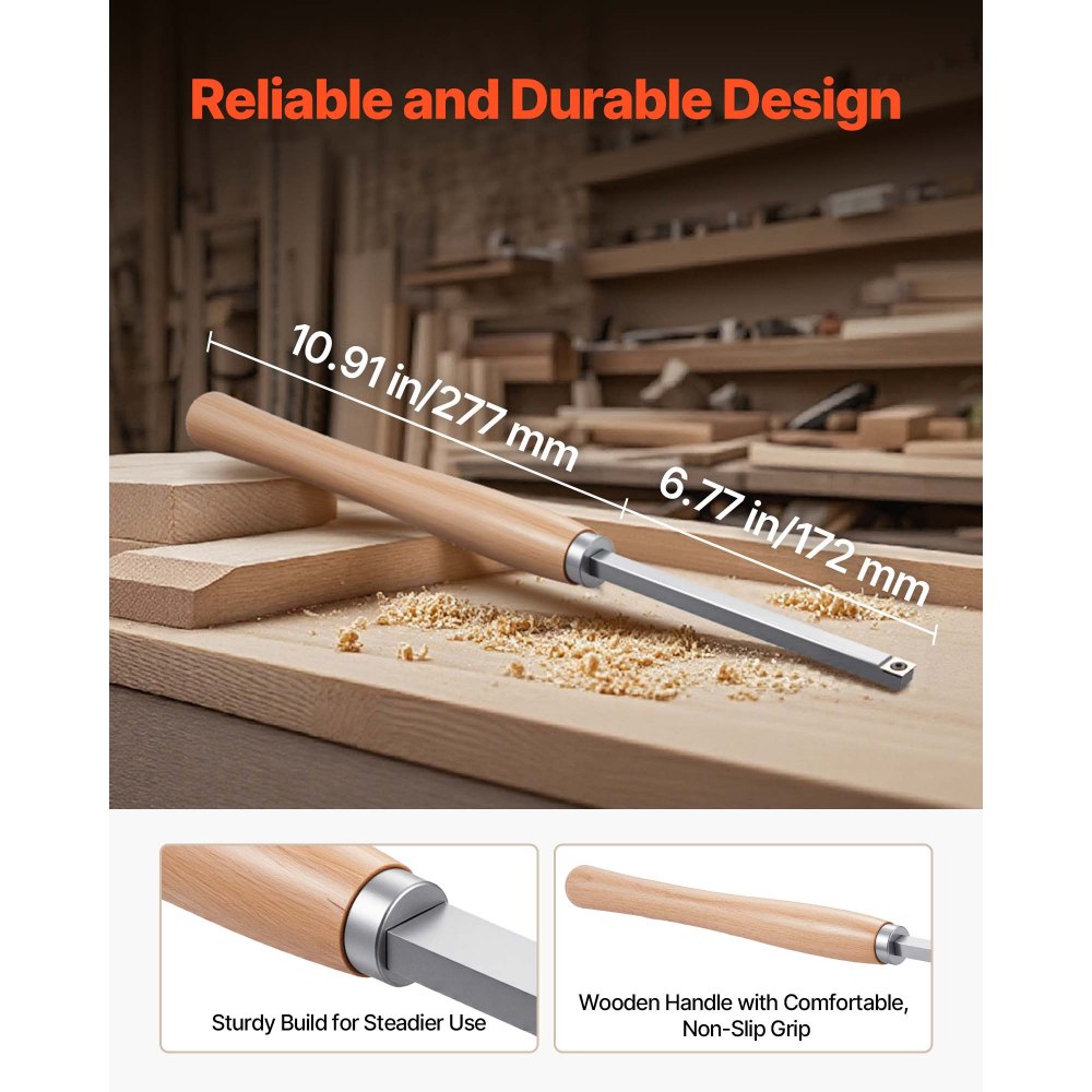 VEVOR Wood Lathe Turning Tool Set, 6PCS, Lathe Roughing, Finishing, Detailing Hollow Tool with Wooden Handle, Diamond Round Square Carbide Inserts, Wooden Box, for Beginners, Hobbyists, Professionals