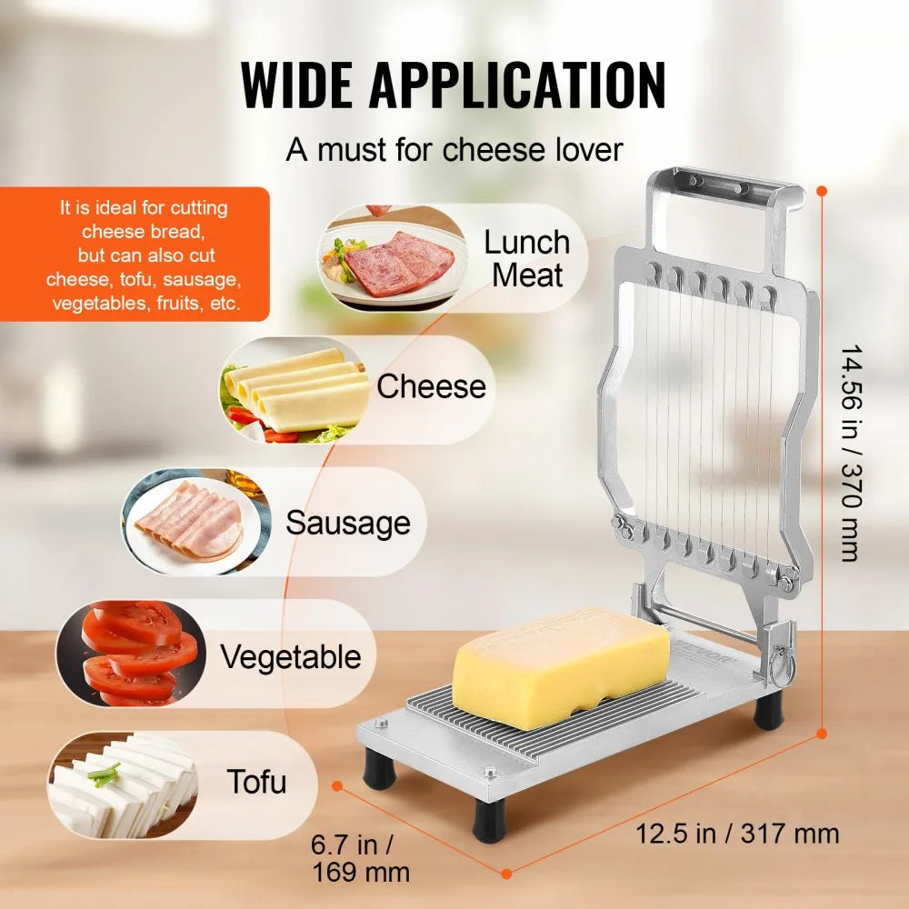 VEVOR Cheese Cutter with Wire, 0.39" & 0.78" Cheeser Butter Cutting Blade, Detachable Cheese Slicer Wire, Aluminum Alloy Commercial Cheese Slicer with 316 Stainless Steel Knife Wire, Kitchen Cooking
