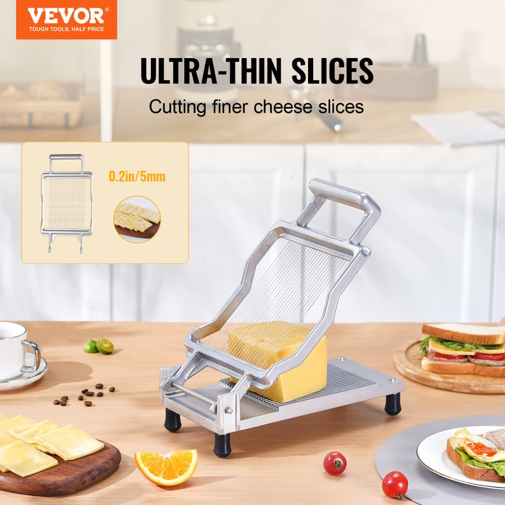 VEVOR Cheese Cutter with Wire, 0.2" Ultra-Thin Cheeser Butter Cutting Blade, Detachable Cheese Slicer Wire, Aluminum Alloy Commercial Cheese Slicer with 316 Stainless Steel Knife Wire, Kitchen Cooking
