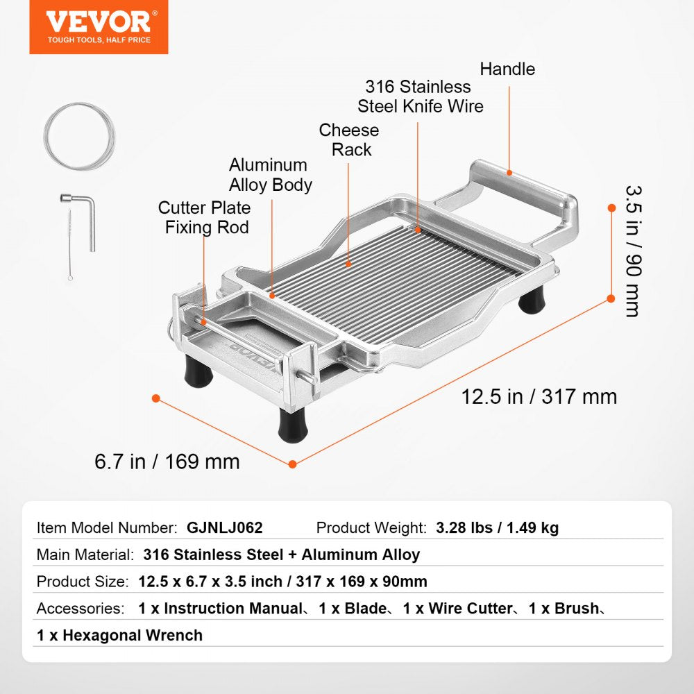VEVOR Cheese Cutter with Wire, 0.2" Ultra-Thin Cheeser Butter Cutting Blade, Detachable Cheese Slicer Wire, Aluminum Alloy Commercial Cheese Slicer with 316 Stainless Steel Knife Wire, Kitchen Cooking
