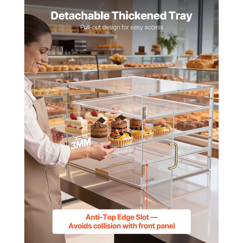 VEVOR Bakery Display Case, 4-Tier Commercial Countertop Pastry Display Case, Clear Acrylic Bread Box for Kitchen, Party Cake Cabinet with Magnetic Rear Door for Cookie Dessert Donut, 22.4"x17.3"x15.9"