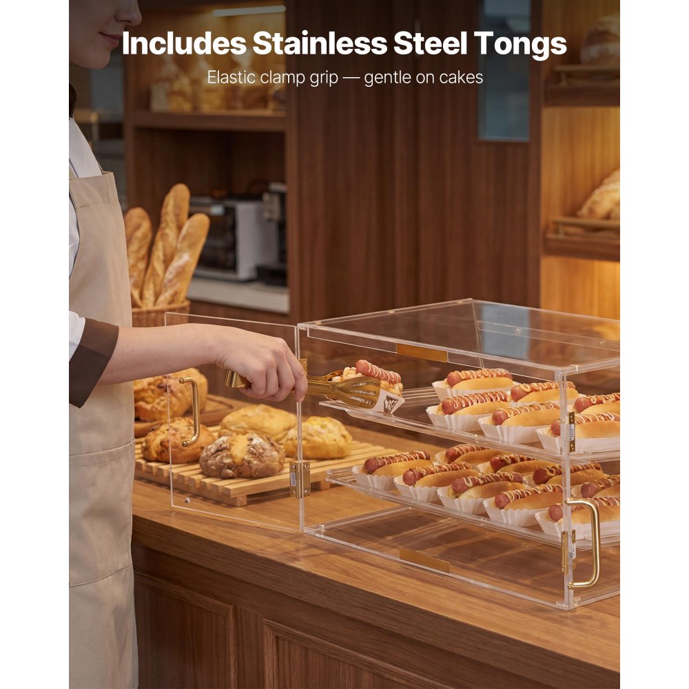 VEVOR Bakery Display Case, 2-Tier Commercial Countertop Pastry Display Case, Clear Acrylic Bread Box for Kitchen, Party Cake Cabinet with Magnetic Rear Door for Cookie Dessert Donut, 20.7"x15.7"x12"