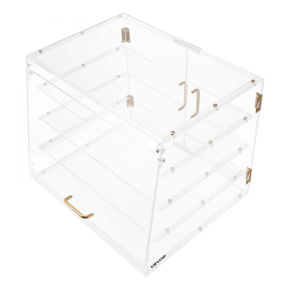 VEVOR Bakery Display Case, 4-Tier Commercial Countertop Pastry Display Case, Clear Acrylic Bread Box for Kitchen, Party Cake Cabinet with Magnetic Rear Door for Cookie Dessert Donut, 20.9"x17.1"x16.3"
