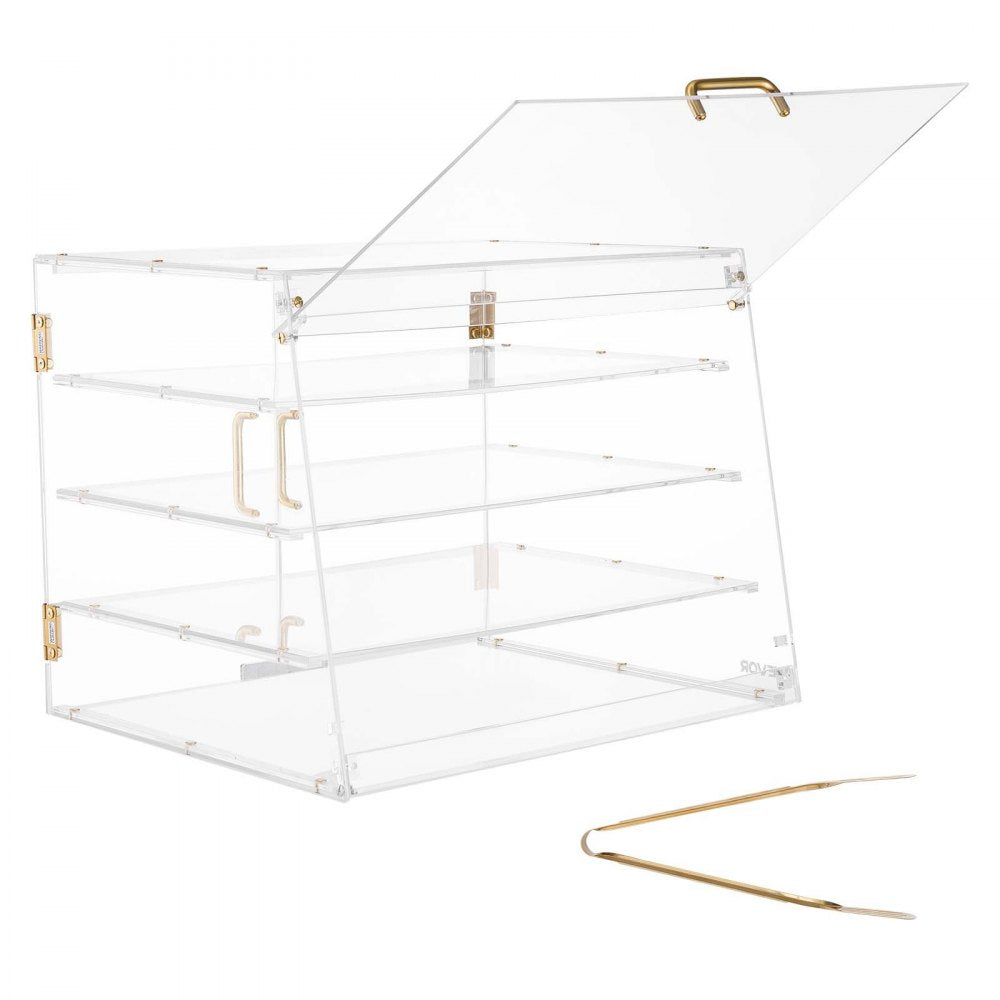VEVOR Bakery Display Case, 4-Tier Commercial Countertop Pastry Display Case, Clear Acrylic Bread Box for Kitchen, Party Cake Cabinet with Magnetic Rear Door for Cookie Dessert Donut, 20.9"x17.1"x16.3"