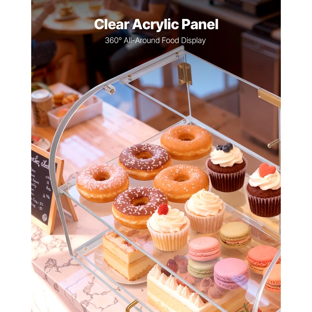 VEVOR Bakery Display Case, 2-Tier Commercial Countertop Pastry Display Case, Clear Acrylic Bread Box for Kitchen, Party Cake Cabinet with Magnetic Rear Door for Cookie Dessert Donut, 22" x 14" x 14"