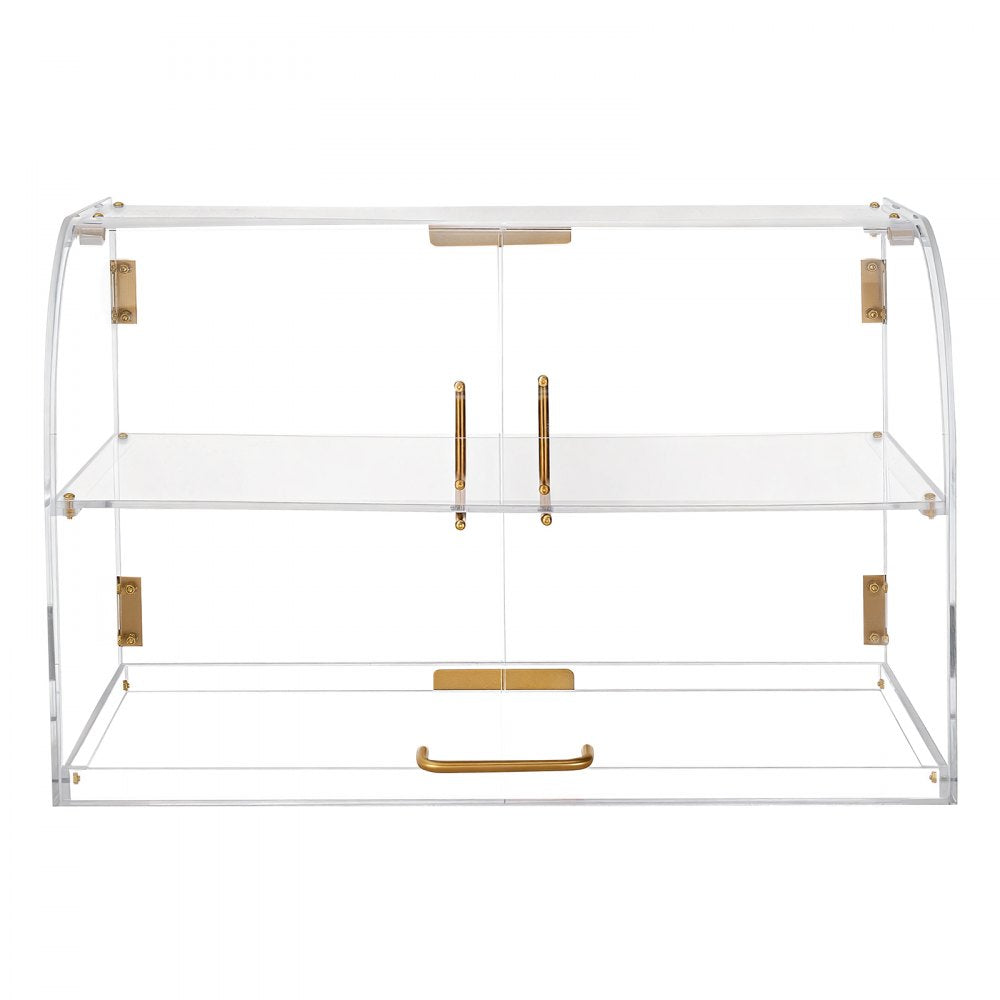 VEVOR Bakery Display Case, 2-Tier Commercial Countertop Pastry Display Case, Clear Acrylic Bread Box for Kitchen, Party Cake Cabinet with Magnetic Rear Door for Cookie Dessert Donut, 22" x 14" x 14"
