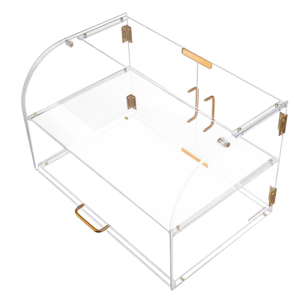 VEVOR Bakery Display Case, 2-Tier Commercial Countertop Pastry Display Case, Clear Acrylic Bread Box for Kitchen, Party Cake Cabinet with Magnetic Rear Door for Cookie Dessert Donut, 22" x 14" x 14"
