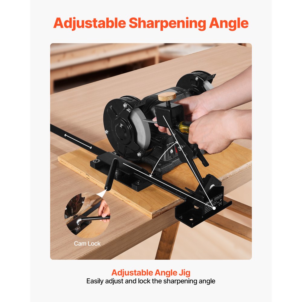 VEVOR Pro Grind Sharpening System, Multi-Grind Sharpening Jig for 6" & 8" Bench Grinder - with Platform Jig, Tool Rest Bar, Setup Block, Miter Slide, Micro Bevel Block, for Chisels Woodturning Tools