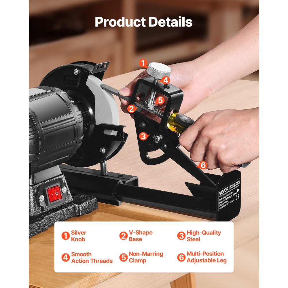 VEVOR Multi-Grind Sharpening System, Vari-Grind Pro Sharpening Jig Kit for 6" & 8" Bench Grinders – with Platform, Long Support Arm & Fingernail Gouge Jig, for Chisels, Woodturning, Plane Irons