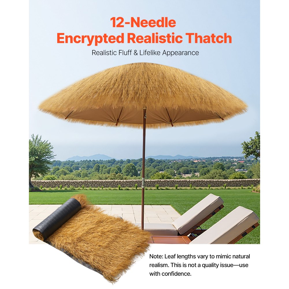 VEVOR Artificial Thatch Grass Roof, 1.6 x 19.7 ft Tiki Bar Hut Thatch Roofing Roll, Waterproof & Fire-Resistant, Palapa Tiki Roof Mat for Patio Pool Beach Tropical Hawaiian Party Décor