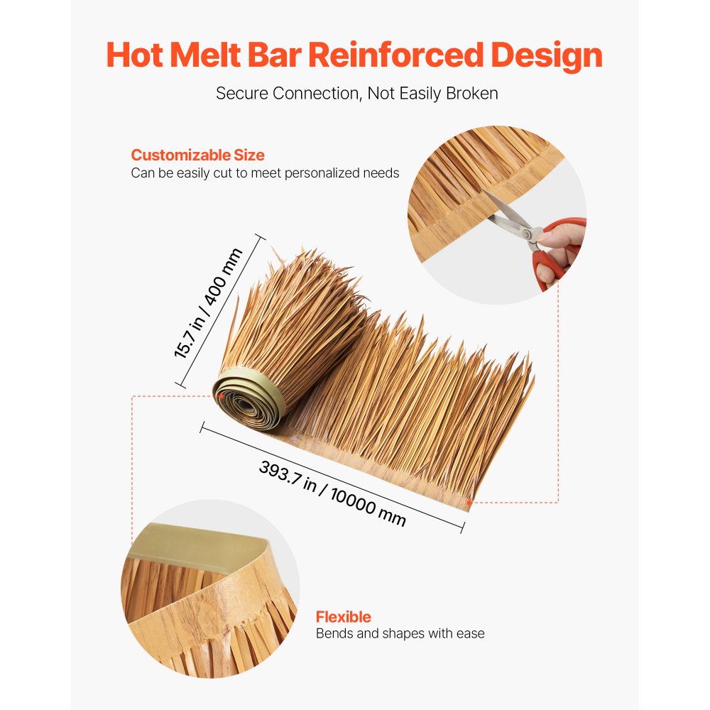 VEVOR Artificial Thatch Grass Roof, 1.3 x 32.8 ft Mexican Style Tiki Bar Hut Skirt Thatch Roofing Roll, Waterproof & Fire-Resistant, Palapa Duck Blind Grass for Patio Pool Beach Hawaiian Party Décor