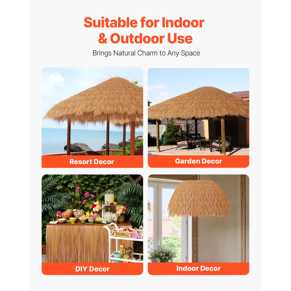 VEVOR Artificial Thatch Grass Roof, 1.6 x 16.4 ft Mexican Style Tiki Bar Hut Skirt Thatch Roofing Roll, Waterproof & Fire-Resistant, Palapa Duck Blind Grass for Patio Pool Beach Hawaiian Party Décor