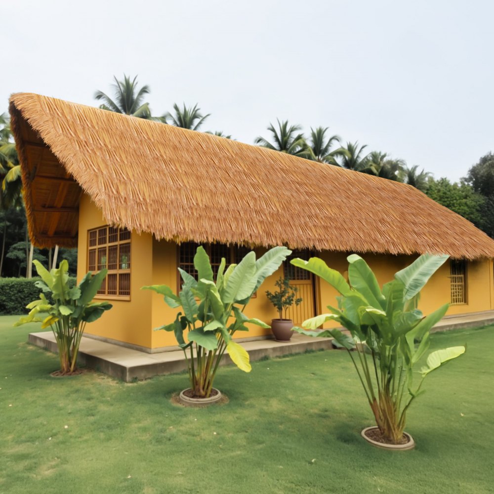 VEVOR Artificial Thatch Grass Roof, 1.6 x 16.4 ft Mexican Style Tiki Bar Hut Skirt Thatch Roofing Roll, Waterproof & Fire-Resistant, Palapa Duck Blind Grass for Patio Pool Beach Hawaiian Party Décor