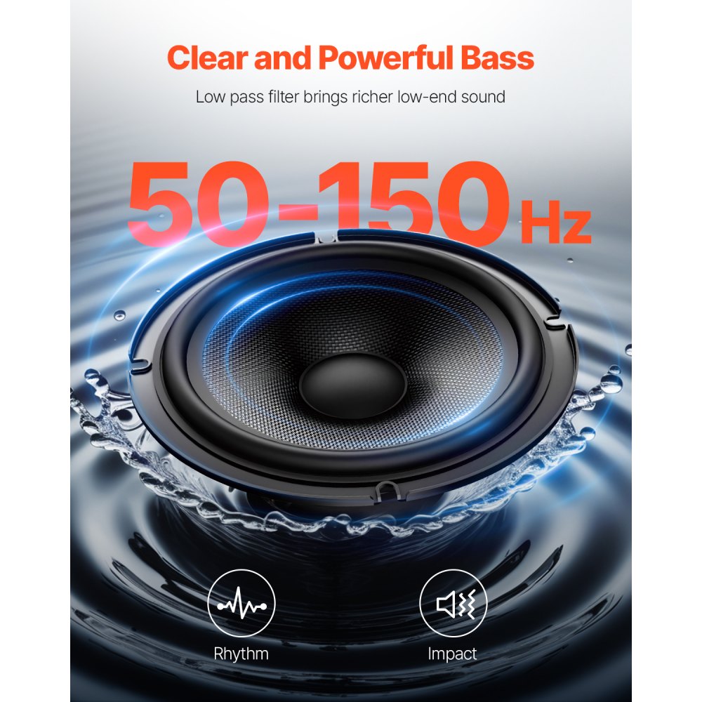 VEVOR 8" 240W Underseat Car Subwoofer, 120W RMS Rated Power Slim Powered Car Subwoofers Under the Seat, Low Profile Audio Sub Built-in Amplifier, High/Low Level Input & Volume Controller for SUVs, Car, Truck, RV