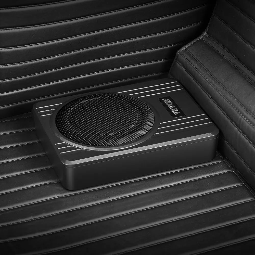 VEVOR 10" 300W Underseat Car Subwoofer, Slim Powered Car Subwoofers Under the Seat, Low Profile Audio Sub Built-in Amplifier, High/Low Level Input & Volume Controller for SUVs, Car, Truck, RV