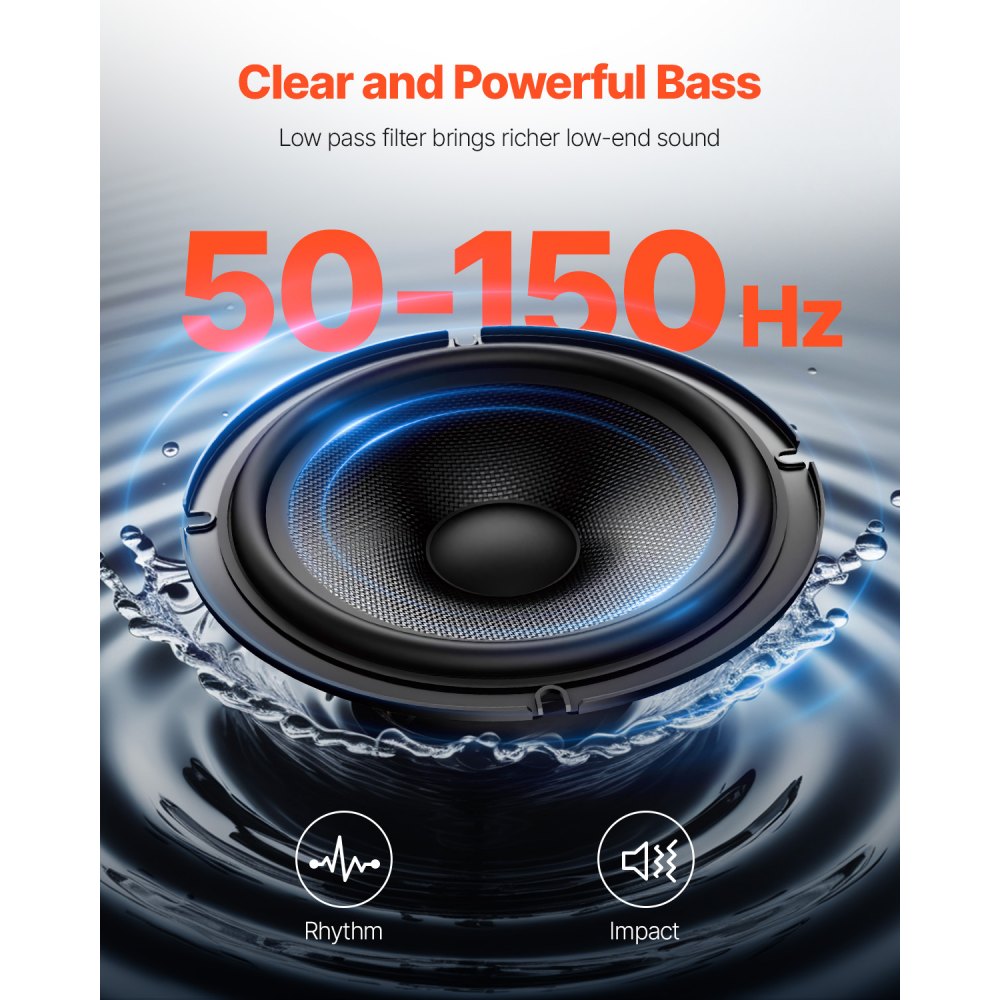VEVOR 8" 400W Underseat Car Subwoofer, Slim Powered Car Subwoofers Under the Seat, Low Profile Audio Sub Built-in Amplifier, High/Low Level Input & Volume Controller for SUVs, Car, Truck, RV
