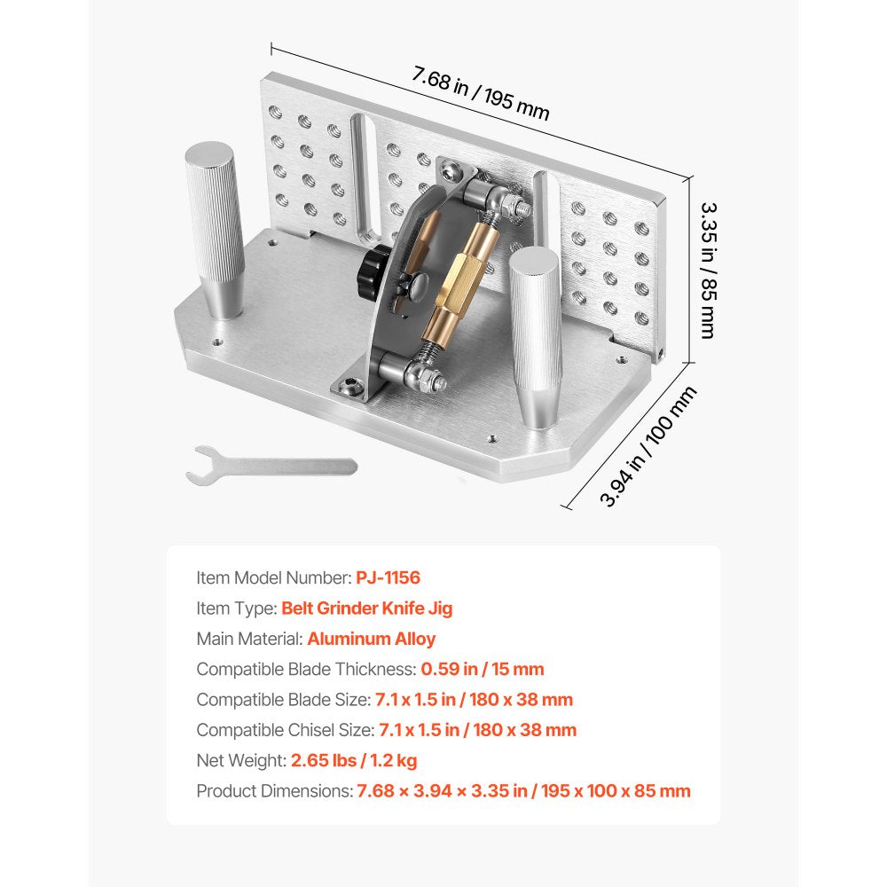 VEVOR Belt Grinder Knife Jig, 85° - 115° Adjustable Belt Sander Knife Sharpening Jig with Dual Handles, 7.68" Long Sharpener Locator Compatible with Bench Grinders, Sharpening Machines