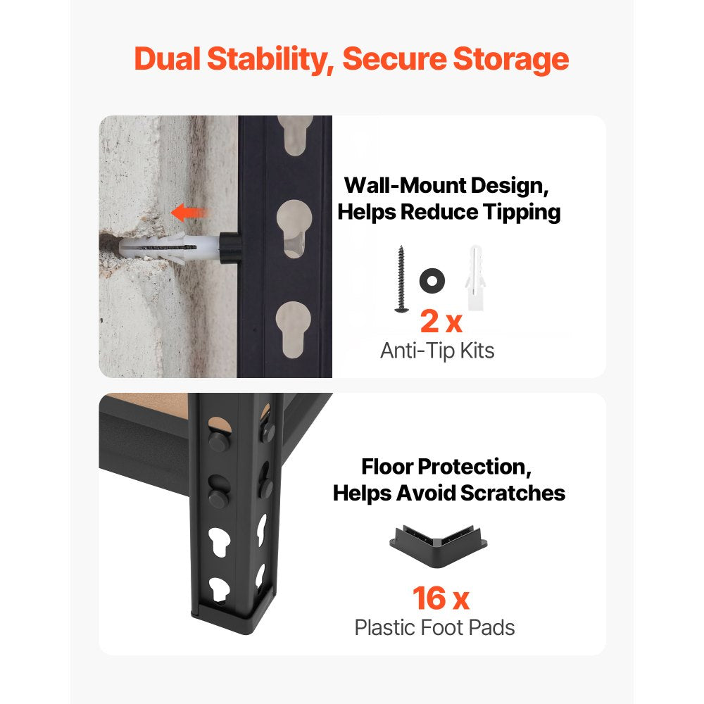 VEVOR Storage Shelves, 5-Tier Adjustable, 2000 lbs Capacity, Heavy Duty Garage Storage Shelving Unit, Metal Utility Rack Shelf, for Kitchen Pantry Basement Bathroom, 28.35" W x 12.17" D x 59.84" H