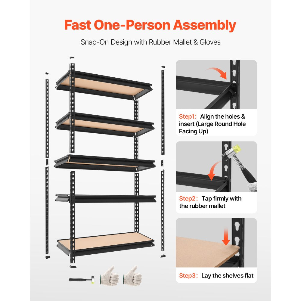 VEVOR Storage Shelves, 5-Tier Adjustable, 2000 lbs Capacity, Heavy Duty Garage Storage Shelving Unit, Metal Utility Rack Shelf, for Kitchen Pantry Basement Bathroom, 32.36" W x 16.34" D x 62.76" H