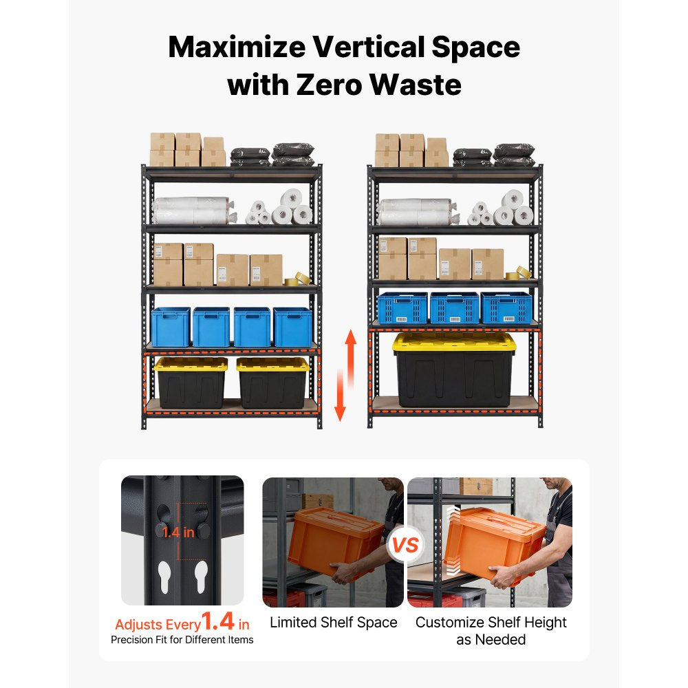 VEVOR Storage Shelves, 5-Tier Adjustable, 3000 lbs Capacity, Heavy Duty Garage Storage Shelving Unit, Metal Utility Rack Shelf, for Garage Workshop Warehouse Basement, 48.35" W x 24.37" D x 71.38" H