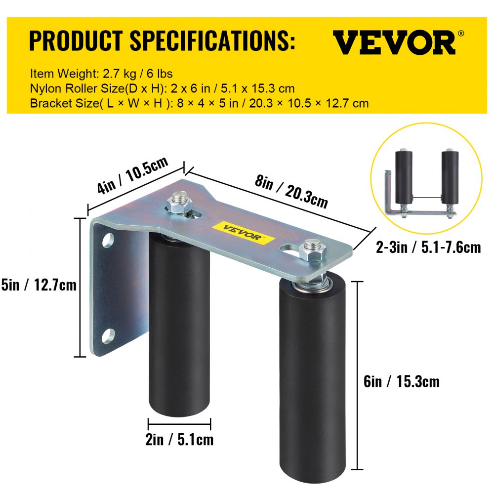 VEVOR Gate Roller Guide 6\" Sliding Gate Black Nylon Roller Coloring Zinc Painted Sliding Gate Guide With L-Shape Bracket and Adjustable Bolts Slide Gate Support Assembly For Sliding Gates Guide Rolle