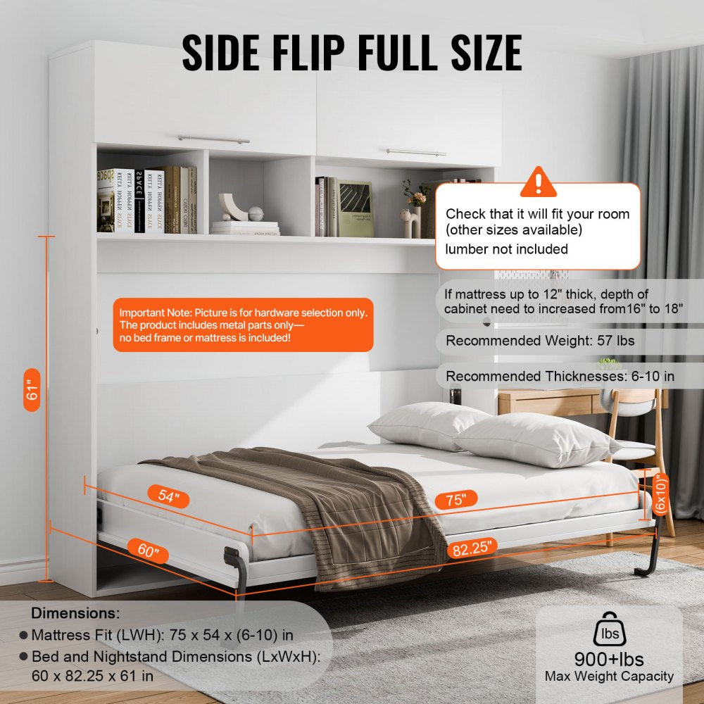 VEVOR Murphy Bed Kit, Full Size, Deluxe DIY Wall Bed Mechanical Hardware Kit, Pneumatic Lever Heavy Duty Bed Frame Support, Folding Cabinet Wall Bed Space Saving Design for Guestroom, Easy to Build