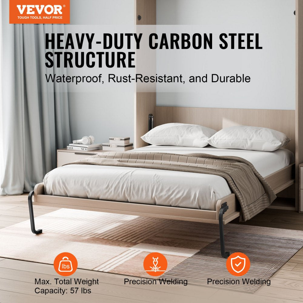 VEVOR Murphy Bed Kit, Full Size, Vertical Deluxe DIY Wall Bed Mechanical Hardware Kit, Pneumatic Lever Heavy Duty Bed Frame Support, Folding Cabinet Wall Bed Space Saving Design for Guestroom