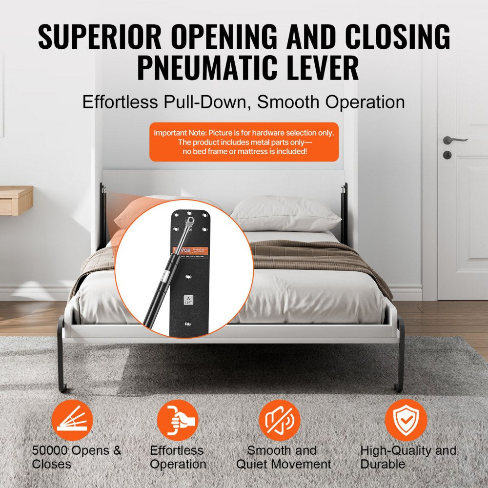 VEVOR Murphy Bed Kit, Full Size, Vertical Deluxe DIY Wall Bed Mechanical Hardware Kit, Pneumatic Lever Heavy Duty Bed Frame Support, Folding Cabinet Wall Bed Space Saving Design for Guestroom