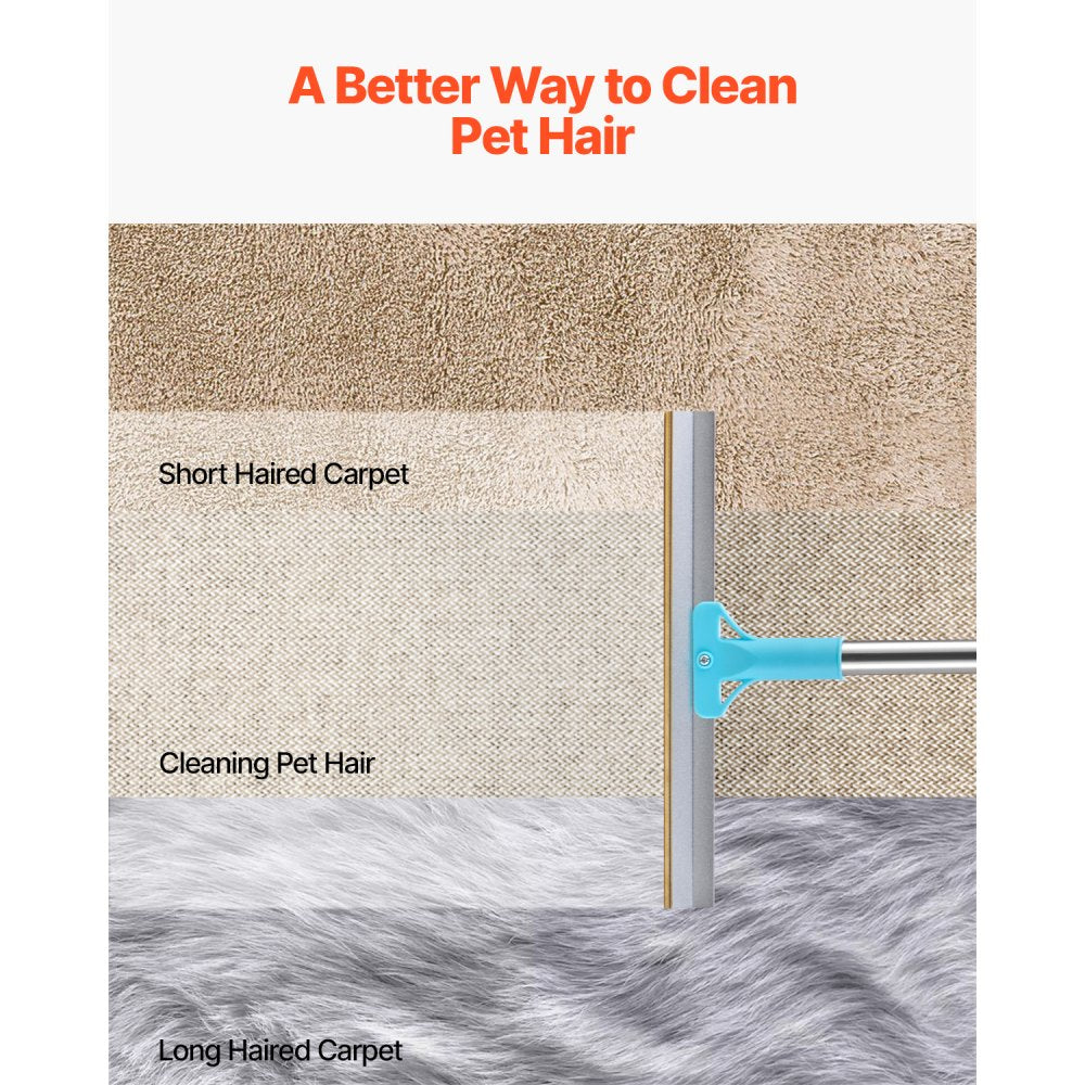 VEVOR Pet Hair Carpet Rake, 35.83-55.51 in Adjustable Long Handle Pet Hair Removal Broom, Reusable Advanced Lint Remover Scraper Dog Cat Fur Cleaning, for Carpet Rugs Mats Couch Furniture Cat Tree