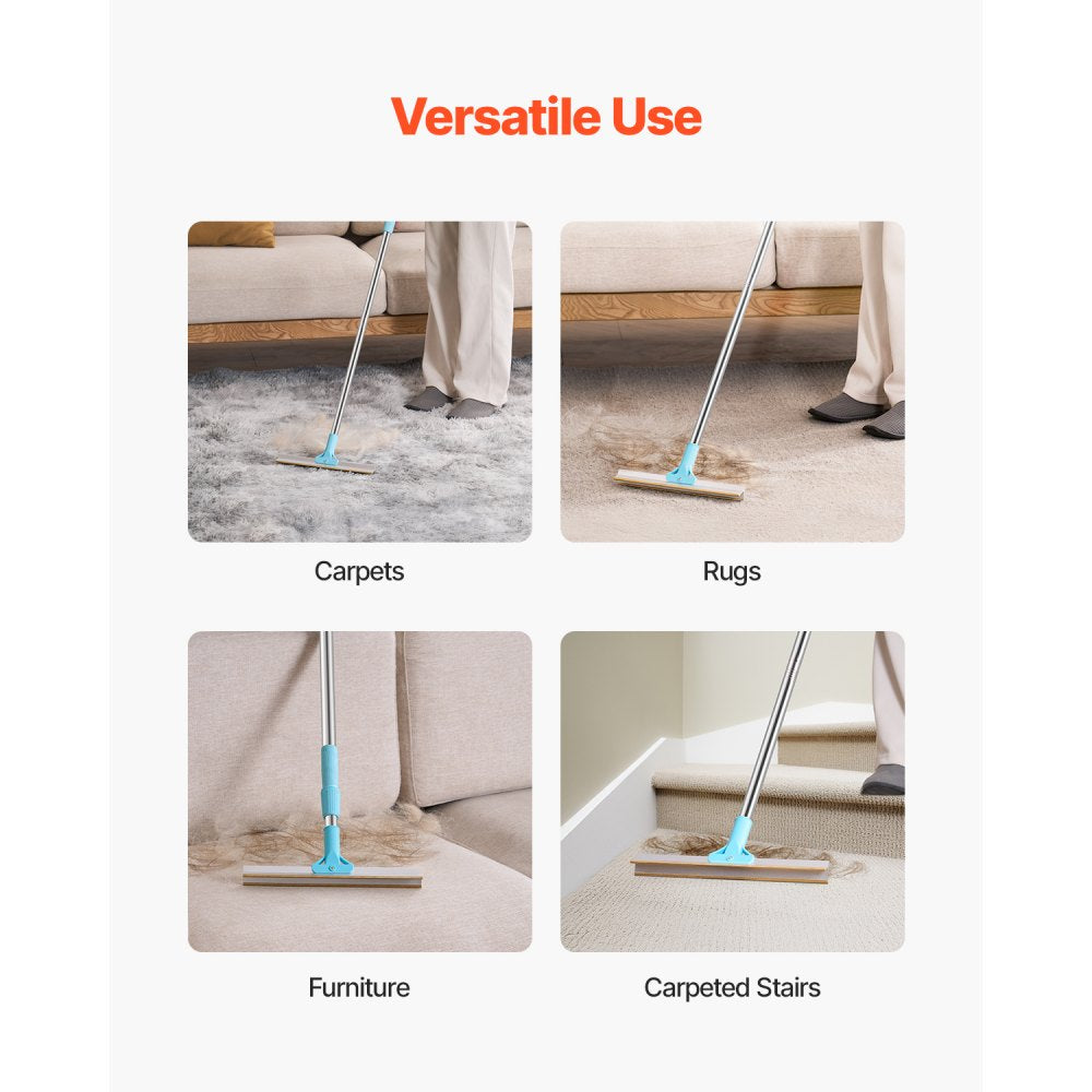 VEVOR Pet Hair Carpet Rake, 35.83-55.51 in Adjustable Long Handle Pet Hair Removal Broom, Reusable Advanced Lint Remover Scraper Dog Cat Fur Cleaning, for Carpet Rugs Mats Couch Furniture Cat Tree