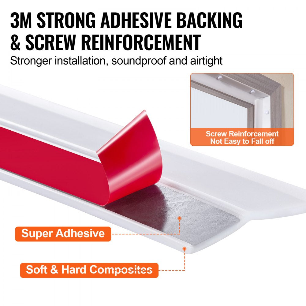 VEVOR Garage Door Seal Top and Sides Seal Strip, 34 FT Universal Weather Stripping Replacement Soft and Hard Composite, Weatherproofing Garage Door TPE Seals with Adhesive Backed and Screws, White