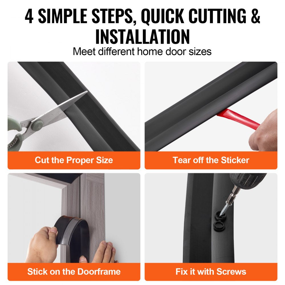 VEVOR Garage Door Seal Top and Sides Seal Strip, 20 FT Universal Weather Stripping Replacement Soft and Hard Composite, Weatherproofing Garage Door TPE Seals with Adhesive Backed and Screws, Black
