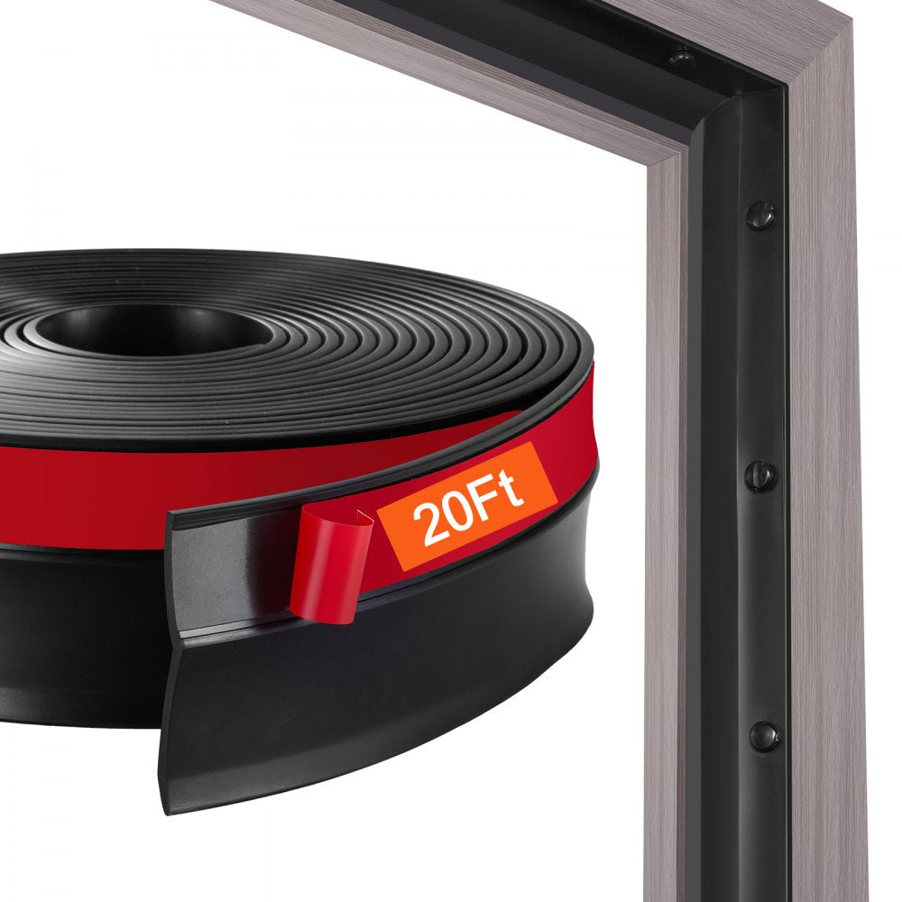 VEVOR Garage Door Seal Top and Sides Seal Strip, 20 FT Universal Weather Stripping Replacement Soft and Hard Composite, Weatherproofing Garage Door TPE Seals with Adhesive Backed and Screws, Black