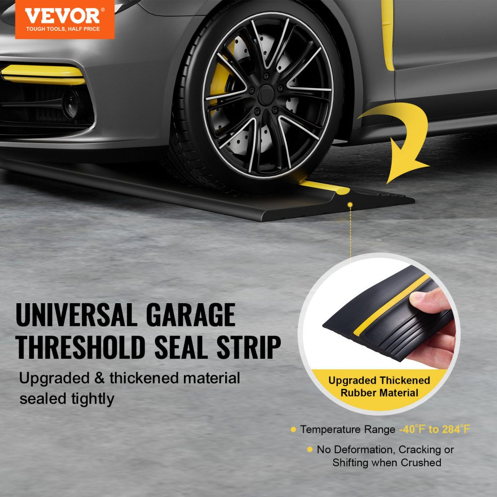 VEVOR Garage Door Threshold Seal Strip, 16.5 FT Universal Garage Door Floor Seal Strip with Adhesive, Garage Door Bottom Weatherproof Strip, Upgraded Thick PVC DIY Weather Stripping Replacement, Black