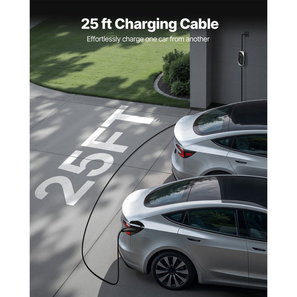 VEVOR Level 1/2 Tesla Charger, 16 Amp, Portable Electric Car EV Charger with 25 ft Charging Cable, 120V-240V, NEMA 6-20P Plug NEMA 5-15 Adapter, LED Indicator, NACS Connector for Tesla Model Y/X/3/S