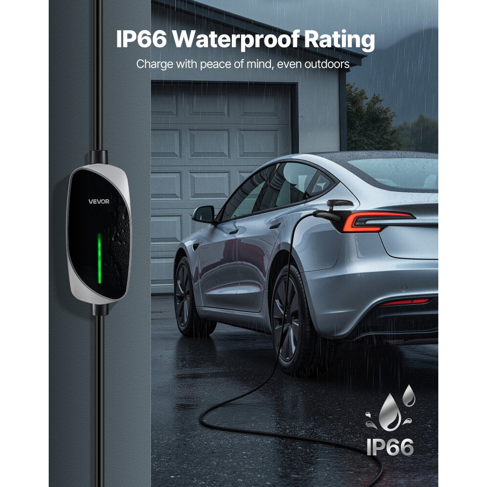 VEVOR Level 1/2 Tesla Charger, 16 Amp, Portable Electric Car EV Charger with 25 ft Charging Cable, 120V-240V, NEMA 6-20P Plug NEMA 5-15 Adapter, LED Indicator, NACS Connector for Tesla Model Y/X/3/S