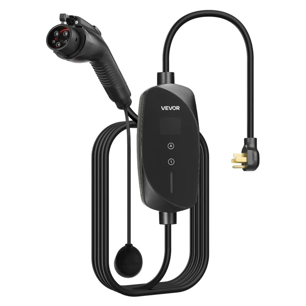 VEVOR Level 2 EV Charger, 32 Amp Adjustable Current, 240V Electric Vehicle Portable Charger with 25 ft Charging Cable, NEMA 14-50P Plug, LCD Display, Plug-in Home Car Charging Station for SAE J1772 EV