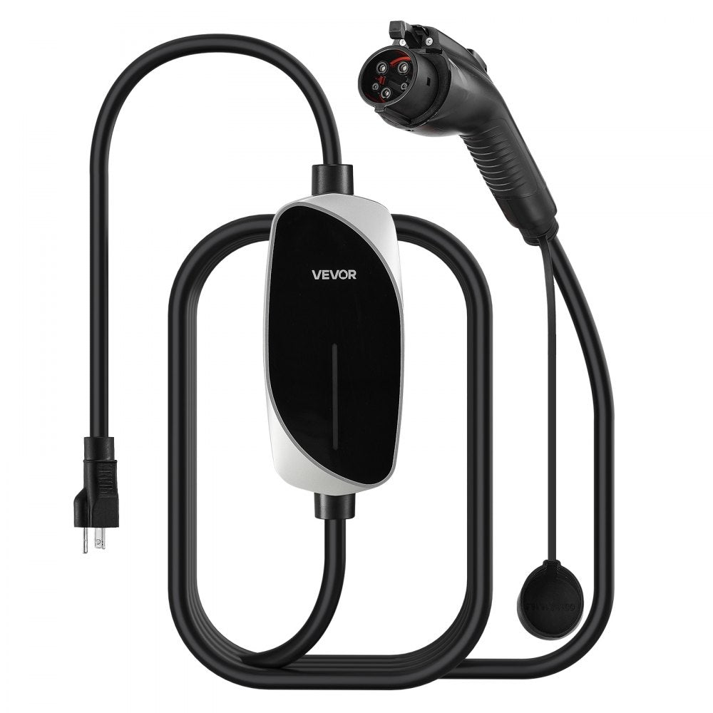 VEVOR Level 1&2 EV Charger, 16 Amp, Electric Vehicle Portable Charger with 25 ft Charging Cable, 120V-240V, NEMA 6-20P Plug NEMA 5-15 Adapter, LED Indicator, Home Car Charging Station for SAE J1772 EV