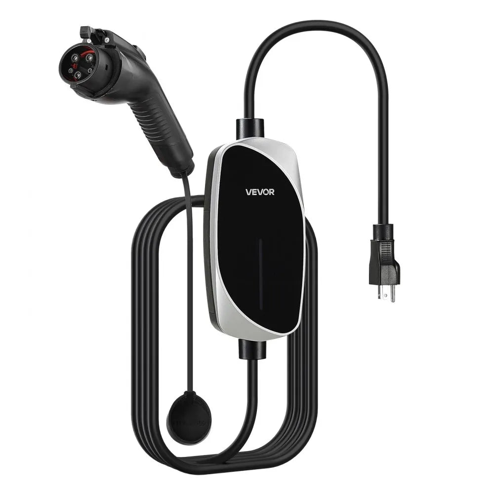 VEVOR Level 1&2 EV Charger, 16 Amp, Electric Vehicle Portable Charger with 25 ft Charging Cable, 120V-240V, NEMA 6-20P Plug NEMA 5-15 Adapter, LED Indicator, Home Car Charging Station for SAE J1772 EV