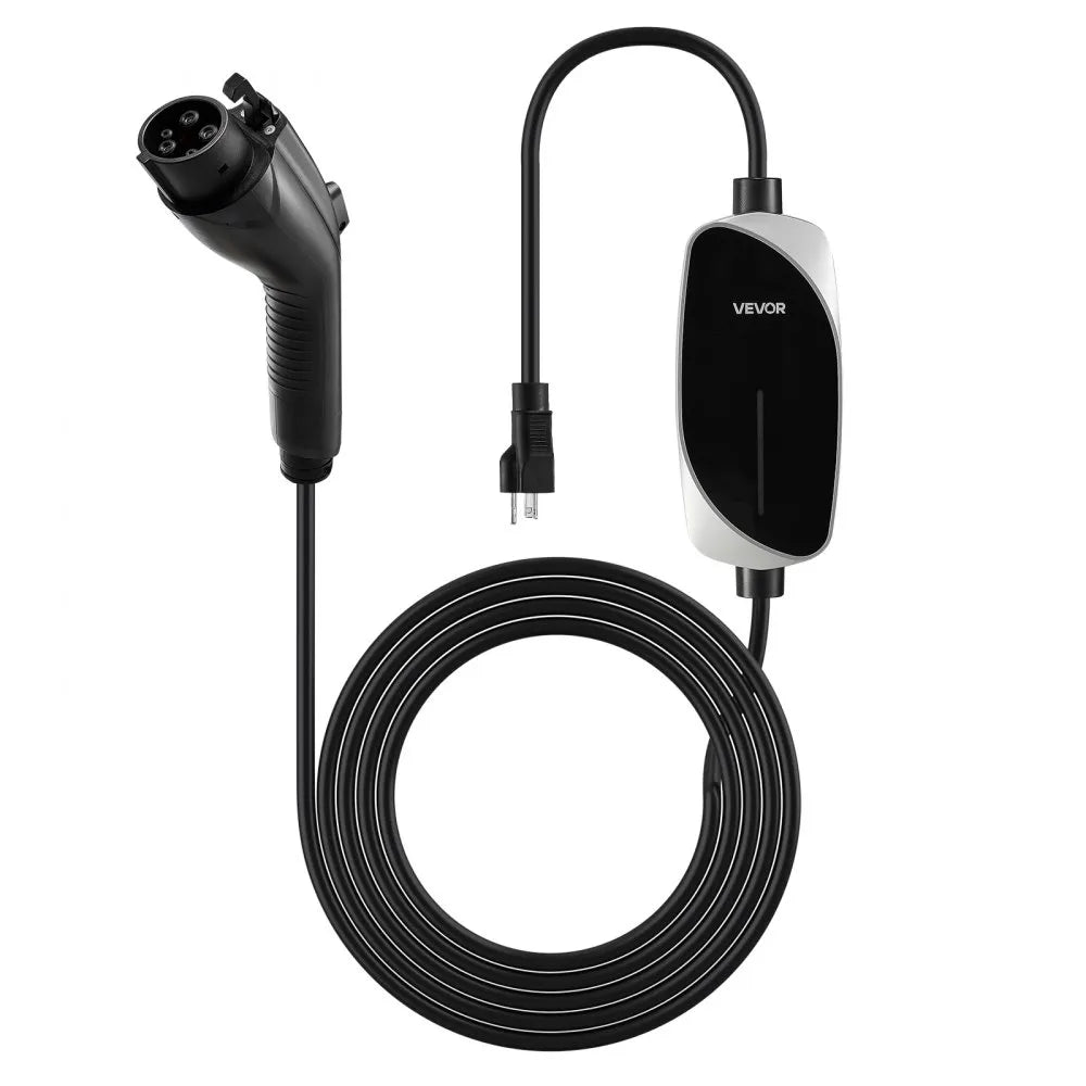 VEVOR Level 1&2 EV Charger, 16 Amp, Electric Vehicle Portable Charger with 25 ft Charging Cable, 120V-240V, NEMA 6-20P Plug NEMA 5-15 Adapter, LED Indicator, Home Car Charging Station for SAE J1772 EV