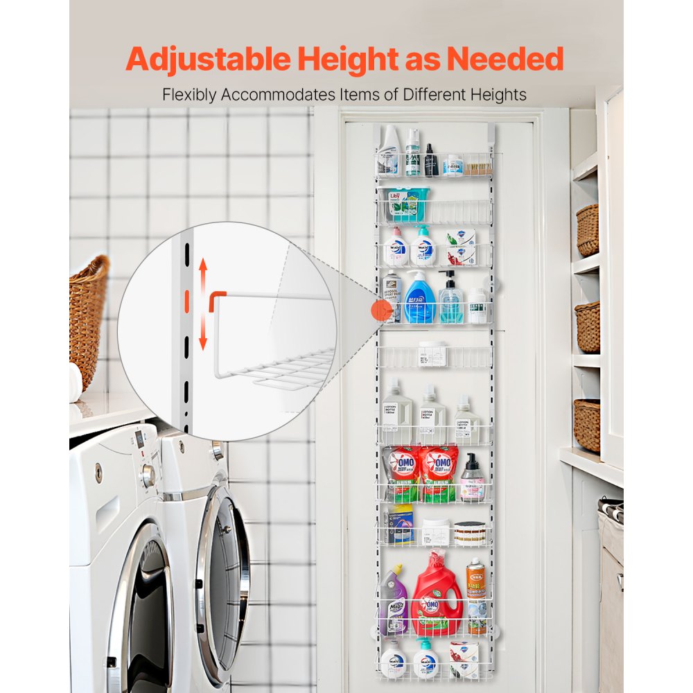 VEVOR Over the Door Pantry Organizer, 10-Tier Pantry Organization and Storage, Heavy-Duty Steel Hanging Spice Rack, Adjustable Wall Seasoning Shelves, for Home Kitchen Laundry Room Bathroom, White