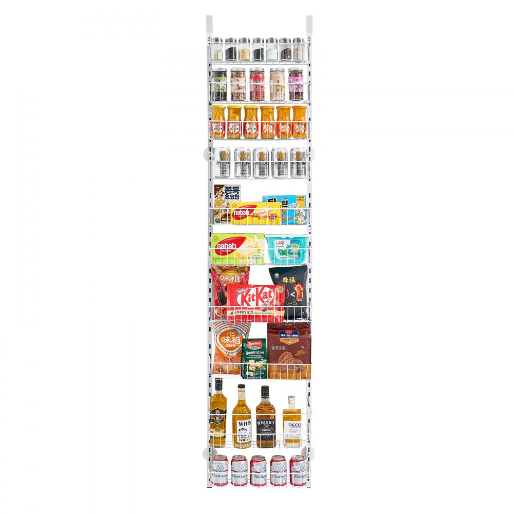 VEVOR Over the Door Pantry Organizer, 10-Tier Pantry Organization and Storage, Heavy-Duty Steel Hanging Spice Rack, Adjustable Wall Seasoning Shelves, for Home Kitchen Laundry Room Bathroom, White
