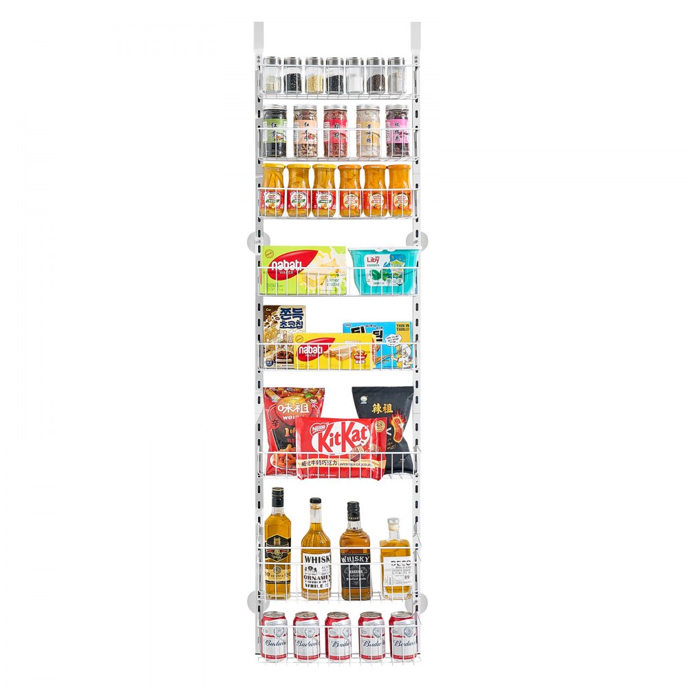 VEVOR Over the Door Pantry Organizer, 8-Tier Pantry Organization and Storage, Heavy-Duty Steel Hanging Spice Rack, Adjustable Wall Seasoning Shelves, for Home Kitchen Laundry Room Bathroom, White