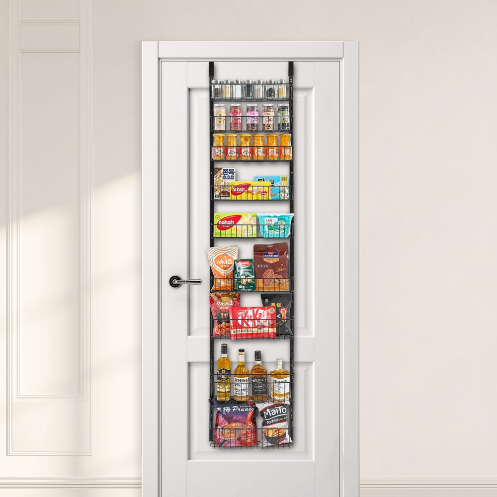VEVOR Over the Door Pantry Organizer, 9-Tier Pantry Organization and Storage, Heavy-Duty Steel Hanging Spice Rack, Adjustable Wall Seasoning Shelves, for Home Kitchen Laundry Room Bathroom, Black